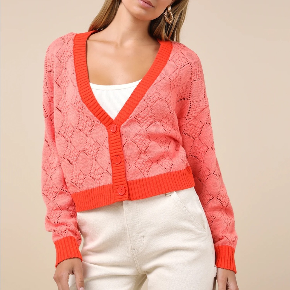 Lulu's Bright Coral Knit Cardigan